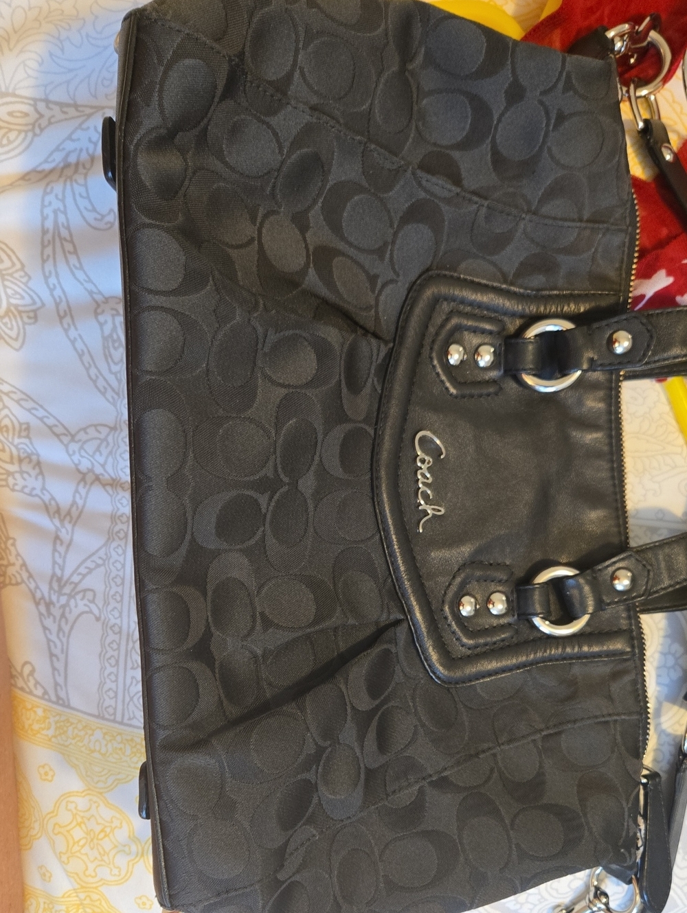 Coach Black Signature Jacquard Fabric And Shoulder Bag with Silver Hardware - Picture 7 of 8